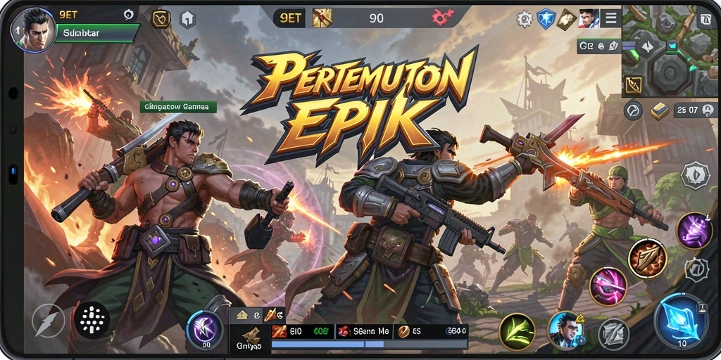 Screenshot menampilkan aksi berkelompok intens dalam gameplay MOBA.