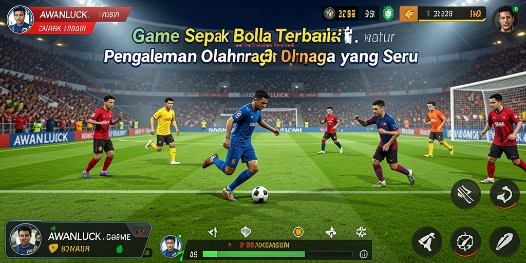 Tampilan gameplay seru dalam AWANLUCK yang memperlihatkan aksi sepak bola.