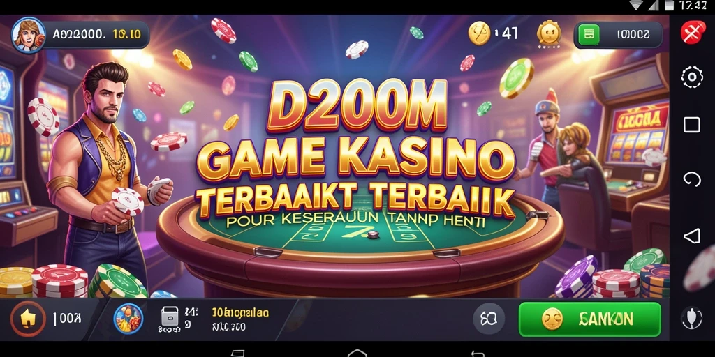Screenshot D200M menampilkan gameplay kasino yang mendebarkan dan penuh warna.