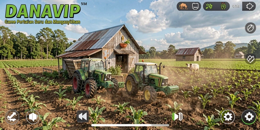 Screenshot menampilkan gameplay pertanian yang seru di DANAVIP.