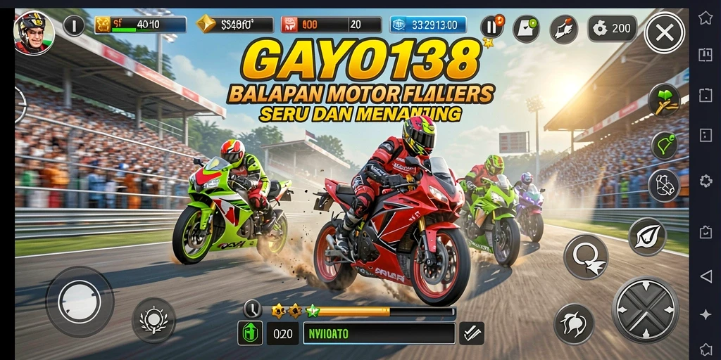 Tampilan gameplay GAYO138 dengan aksi balap motor yang mendebarkan.
