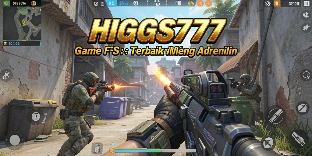 Tangkapan layar utama gameplay HIGGS777 dengan aksi tembak-menembak yang intens.