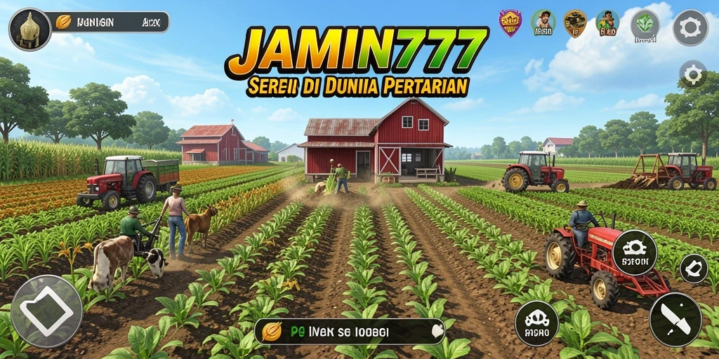 Menggambarkan gameplay seru bertani di JAMIN777 dengan grafis warna-warni.