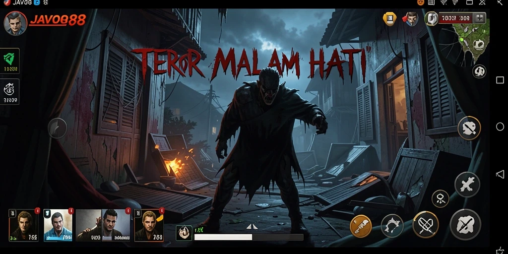 Screenshot gameplay JAVO88 dengan suasana menakutkan dan karakter hantu.