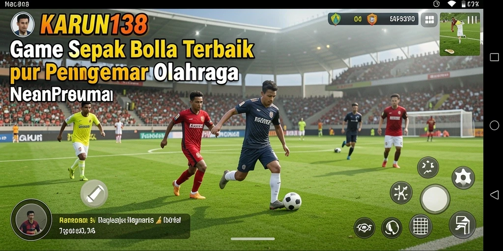 Screenshot gameplay <strong>KARUN138</strong> menampilkan aksi seru di lapangan sepak bola.
