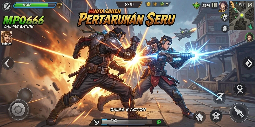 Tangkapan layar MPO666 menampilkan aksi pertempuran yang intens dan karakter yang dinamis.