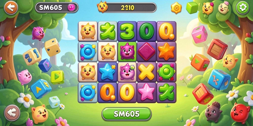 Screenshot utama SM605 menampilkan gameplay Match-3 yang seru.