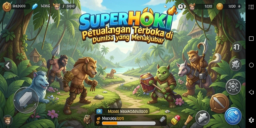 Screenshot SUPERHOKI menampilkan petualangan epic dalam dunia terbuka.