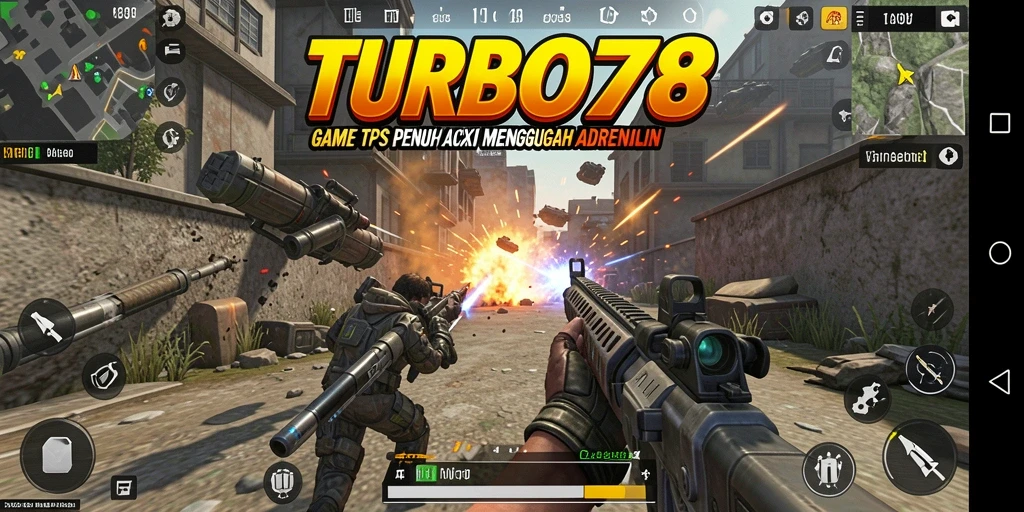Menampilkan aksi seru dalam gameplay TPS TURBO78.