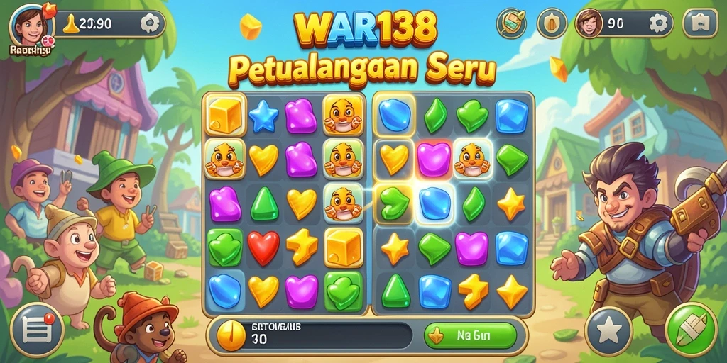 Tangkapan layar WAR138 menampilkan gameplay seru dalam tantangan Match-3.