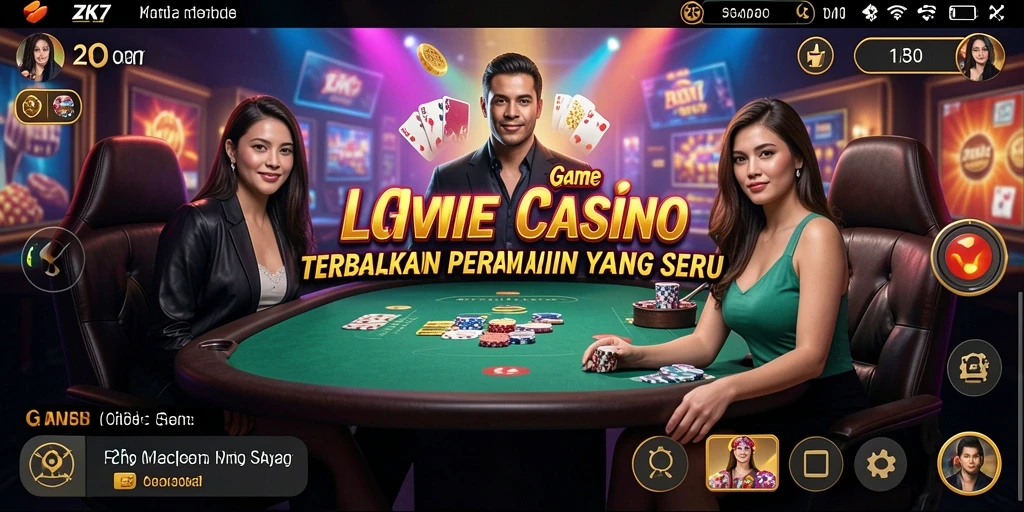Tampilan gameplay ZK7 dengan dealer langsung dan suasana kasino yang mendebarkan.
